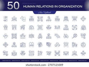 Icono de relaciones humanas en trazo de Organización. Conjunto de iconos de relaciones humanas en la línea de Organización. paquete de iconos de trazo editable. Línea, delgado, Paquete de icono de estilo lineal. Totalmente personalizable