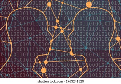 Ilustración del concepto de relaciones humanas. Superposición de matriz digital