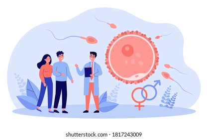 Human reproduction and family planning concept. Young couple consulting reproductive doctor, ovum fertilization infographics. For parenthood, pregnancy and fertility topics