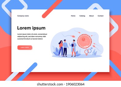 Human reproduction and family planning concept. Young couple consulting reproductive doctor, ovum fertilization infographics. For parenthood, pregnancy and fertility topics