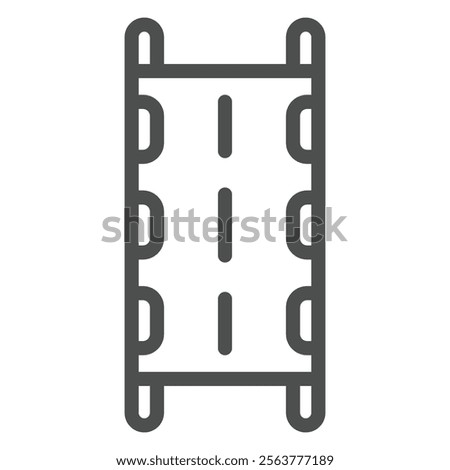 Human rescue stretcher line icon, ambulance service concept. Vector graphics. Hospital portable bed for patient sign on white background, outline style icon for mobile or web design