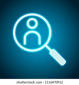Human research, search profile. Linear icon, thin outline. Neon style. Light decoration icon. Bright electric symbol