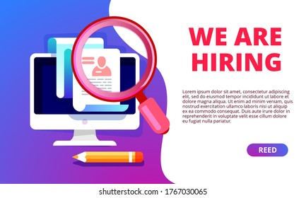 Human Resource banner. We are hiring, HR Vector illustration for web banner, infographics, web design and social media. Flat cartoon composition isolated on white background