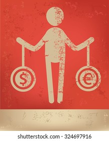 Human resource, character design on red background, grunge vector