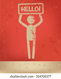 Human resource, character design on red background, grunge vector