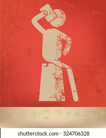 Human resource, character design on red background, grunge vector