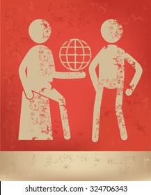 Human resource, character design on red background, grunge vector