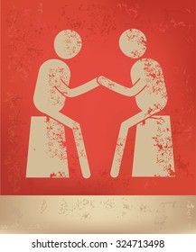 Human resource, character design on red background, grunge vector
