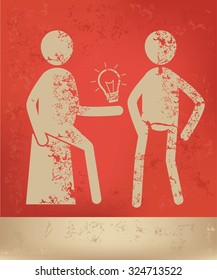 Human resource, character design on red background, grunge vector