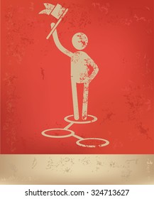 Human resource, character design on red background, grunge vector