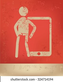 Human resource, character design on red background, grunge vector