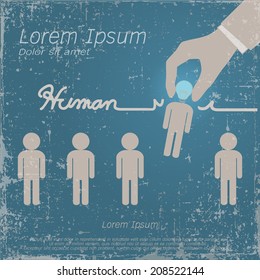 Human Resource Concept on Blue Grunge Background.