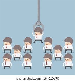 Human resource concept, Robotic claw pick businessman from a group, VECTOR, EPS10