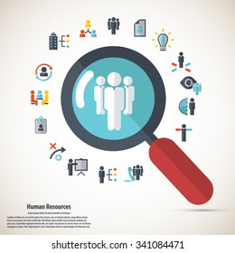 Human resource - conceptual background with human resource related icon set.