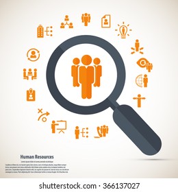 Human resource - conceptual background with human resource related icon set.