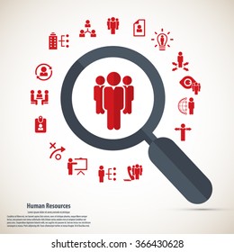 Human resource - conceptual background with human resource related icon set.