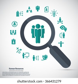 Human resource - conceptual background with human resource related icon set.