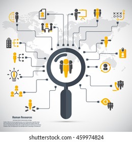 Human resource - conceptual background with human resource related icon set.