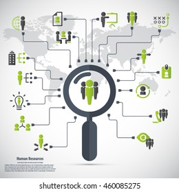 Human resource - conceptual background with human resource related icon set.