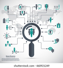Human resource - conceptual background with human resource related icon set.