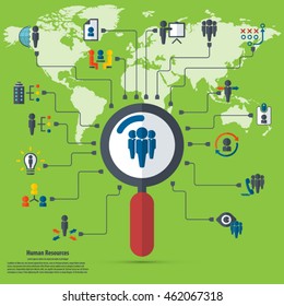 Human resource - conceptual background with human resource related icon set.