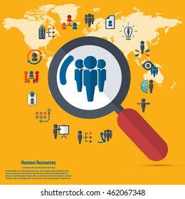 Human resource - conceptual background with human resource related icon set.
