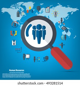 Human resource - conceptual background with human resource related icon set.