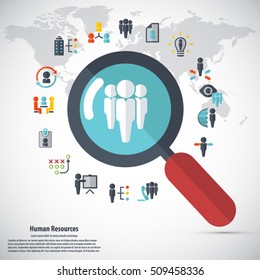 Human resource - conceptual background with human resource related icon set.