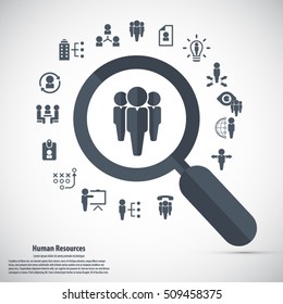 Human resource - conceptual background with human resource related icon set.