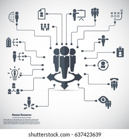 Human resource - conceptual background with human resource related icon set.