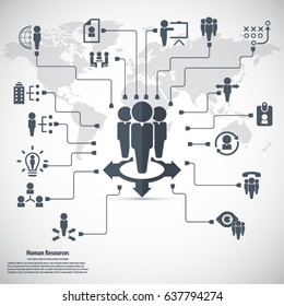 Human resource - conceptual background with human resource related icon set.