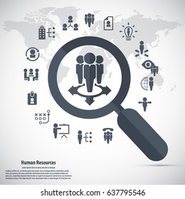 Human resource - conceptual background with human resource related icon set.