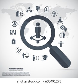 Human resource - conceptual background with human resource related icon set.