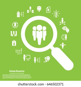 Human resource - conceptual background with human resource related icon set.