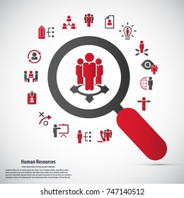 Human resource - conceptual background with human resource related icon set.