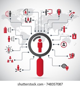 Human resource - conceptual background with human resource related icon set.