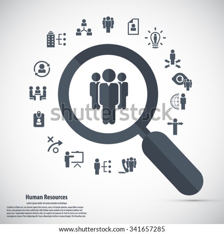 Human resource - conceptual background with human resource related icon set.
