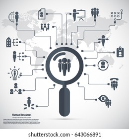 Human resource - conceptual background with human resources related icon set.