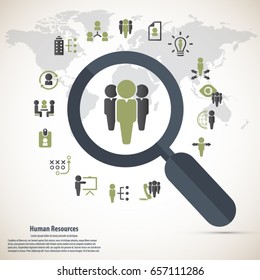 Human resource - conceptual background with human resources related icon set.