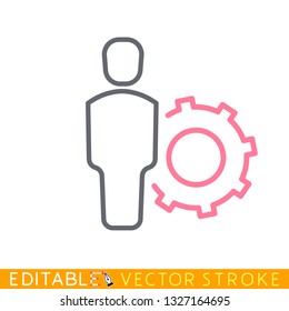Human resource gear icon. White background. Easy changing vector  icon with editable strokes.