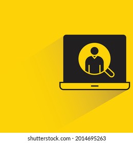 human resource and head hunter on laptop icon on yellow background
