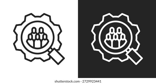 Icono de recursos humanos en estilo de línea blanca y negra