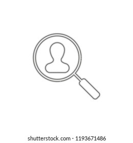 Human resource icon. person symbol in magnifying glass. Search profile. Dotted outline silhouette with shadow on white background