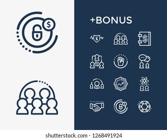Human resource icon set and coordinate relationship with meeting, team meeting and team abilities. Performance indicator related human resource icon vector for web UI logo design.