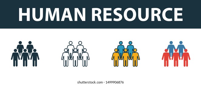 Human Resource icon set. Four elements in diferent styles from project management icons collection. Creative human resource icons filled, outline, colored and flat symbols.