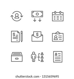 Human Resource icon set including goal, achievement, hiring, employee, salary, appointment, contract, employee, leader