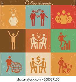 Human resource icon set on retro background,clean vector