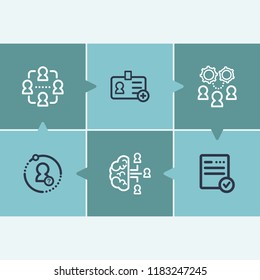Human resource icon set and record keeping with team work, candidate, team intelligence. Cooperation related human resource icon vector for web UI logo design.