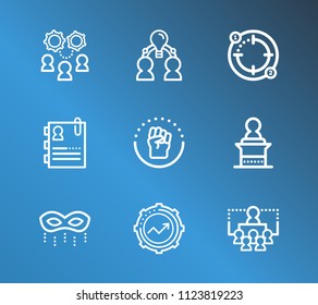 Human resource icon set and roles with team work, recruitment and training management. Friendship related human resource icon vector for web UI logo design.