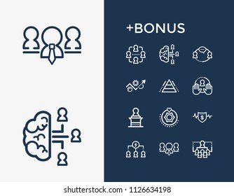 Human resource icon set and team intelligence with lecture, team and team spirit. Settings related human resource icon vector for web UI logo design.